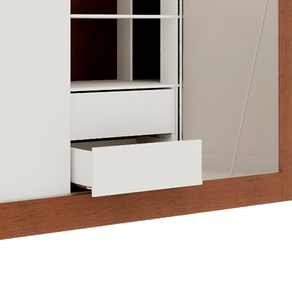 Guarda-Roupa Casal com 1 Espelho Luiza 3 Portas 2 Gavetas Marrom e Branco 190 cm