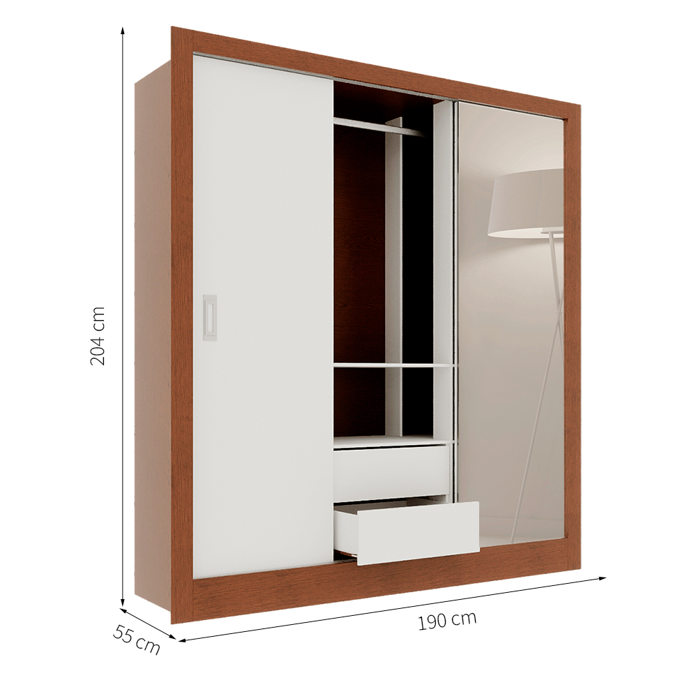 Guarda-Roupa Casal com 1 Espelho Luiza 3 Portas 2 Gavetas Marrom e Branco 190 cm
