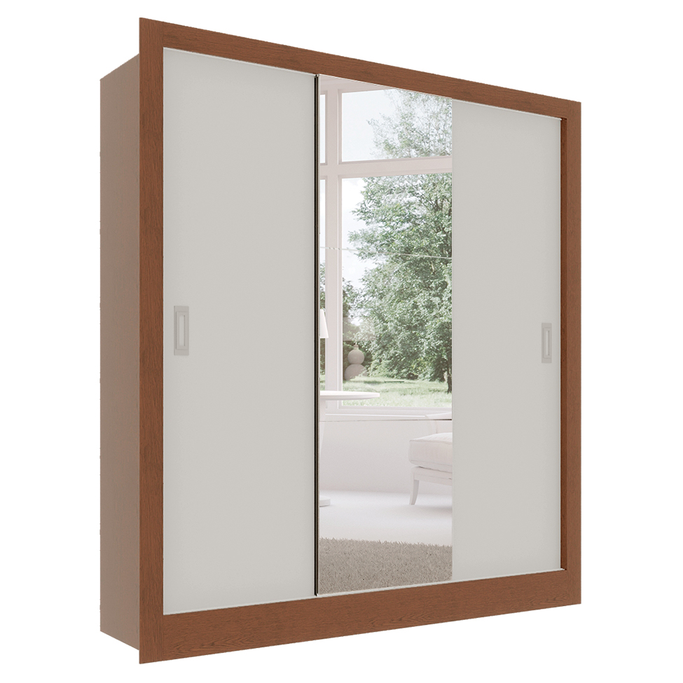 Guarda-Roupa Casal com 1 Espelho Luiza 3 Portas 2 Gavetas Marrom e Branco 190 cm