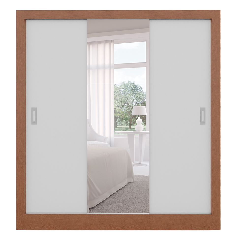 Guarda-Roupa Casal com 1 Espelho Luiza 3 Portas 2 Gavetas Marrom e Branco 190 cm