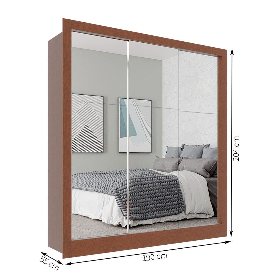 Guarda-Roupa Casal com 3 Espelhos Luiza 3 Portas 2 Gavetas Marrom e Branco 190 cm