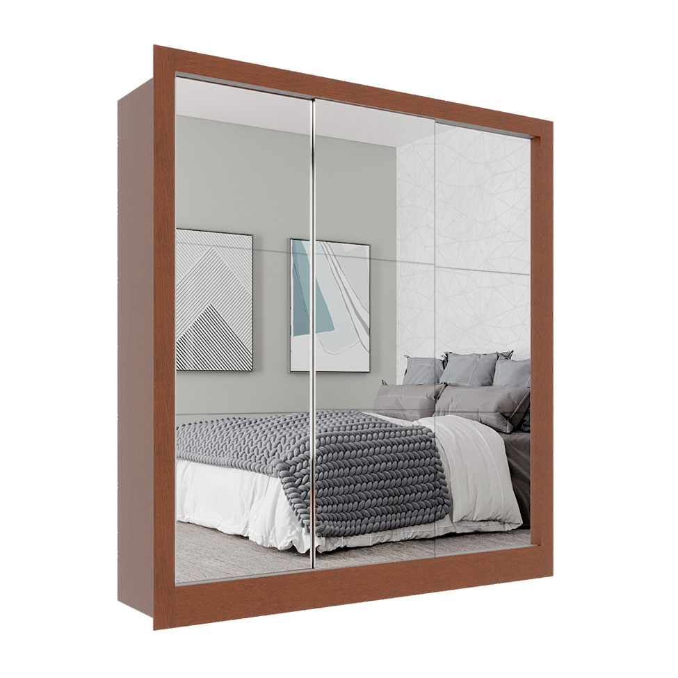 Guarda-Roupa Casal com 3 Espelhos Luiza 3 Portas 2 Gavetas Marrom e Branco 190 cm
