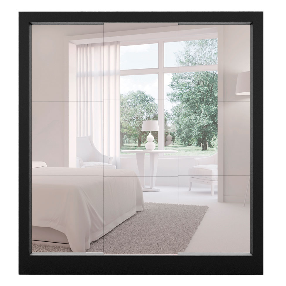 Guarda-Roupa Casal com 3 Espelhos Luiza 3 Portas 2 Gavetas Preto 190 cm