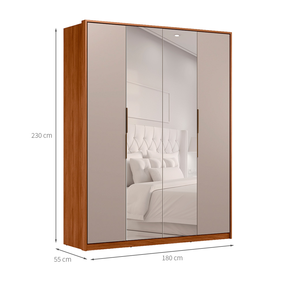 Guarda-Roupa Casal com Espelho Attore 4 Portas 3 Gavetas Nogueira e Nude