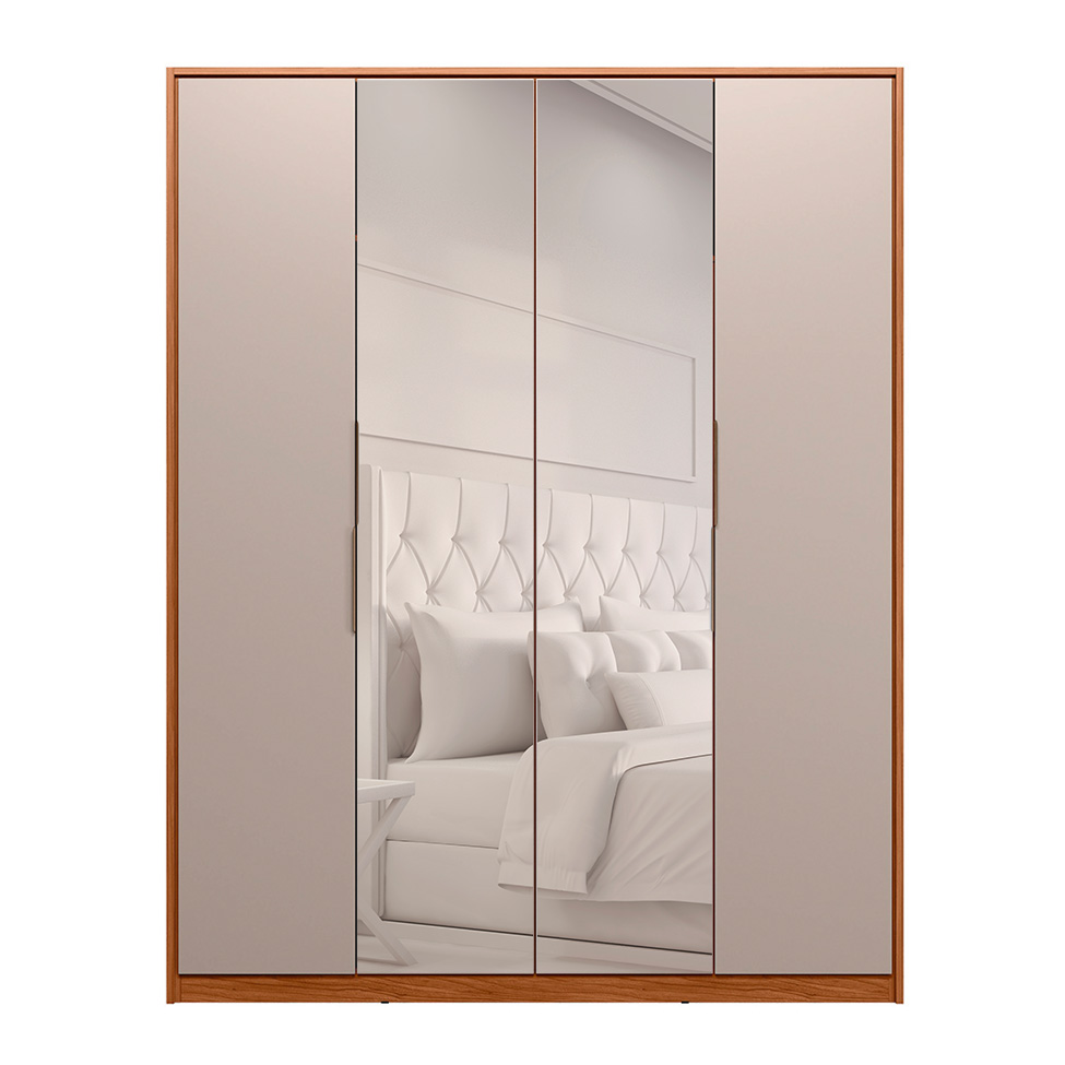 Guarda-Roupa Casal com Espelho Attore 4 Portas 3 Gavetas Nogueira e Nude