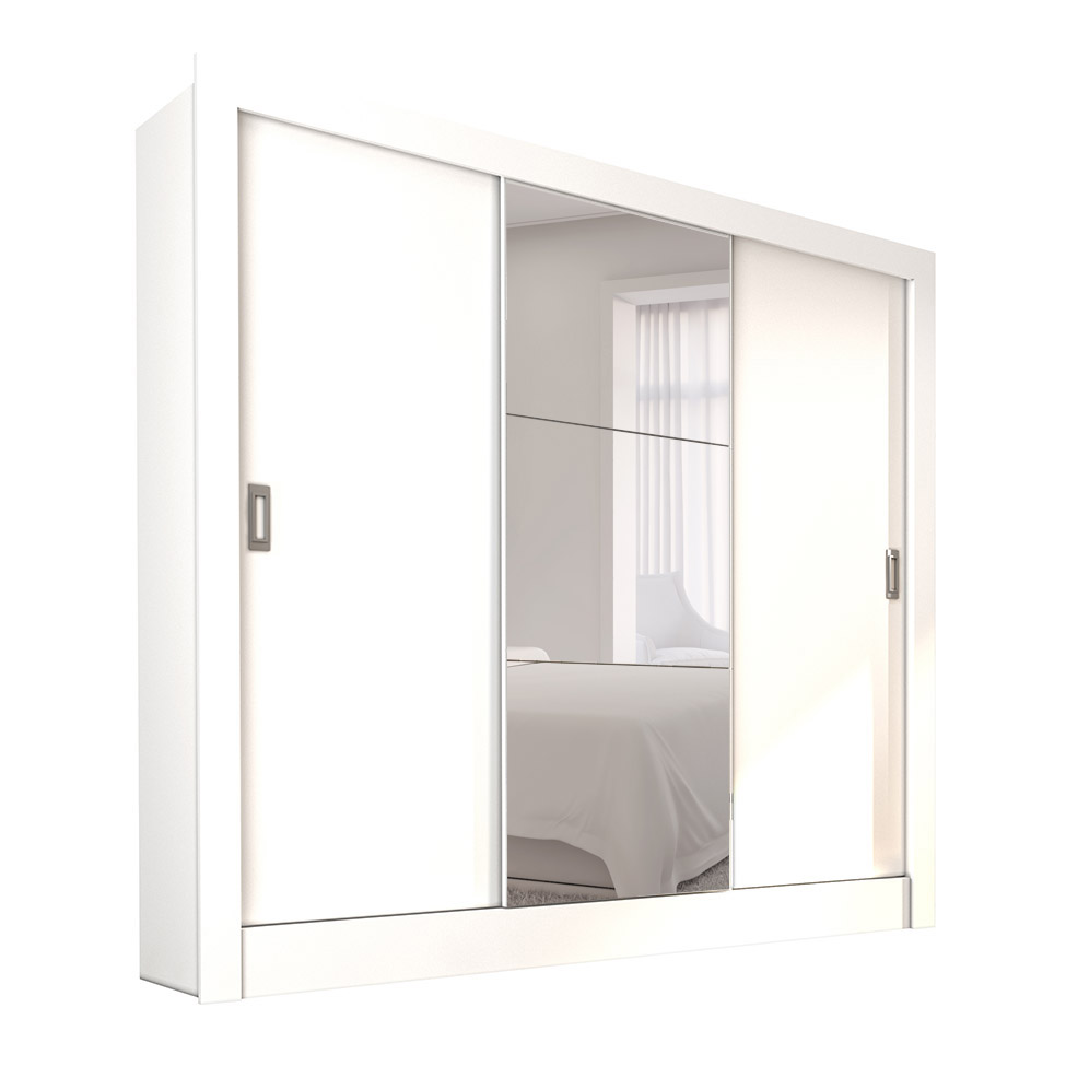 Guarda-Roupa Casal com Espelho Bahia III 3 Portas 4 Gavetas Branco