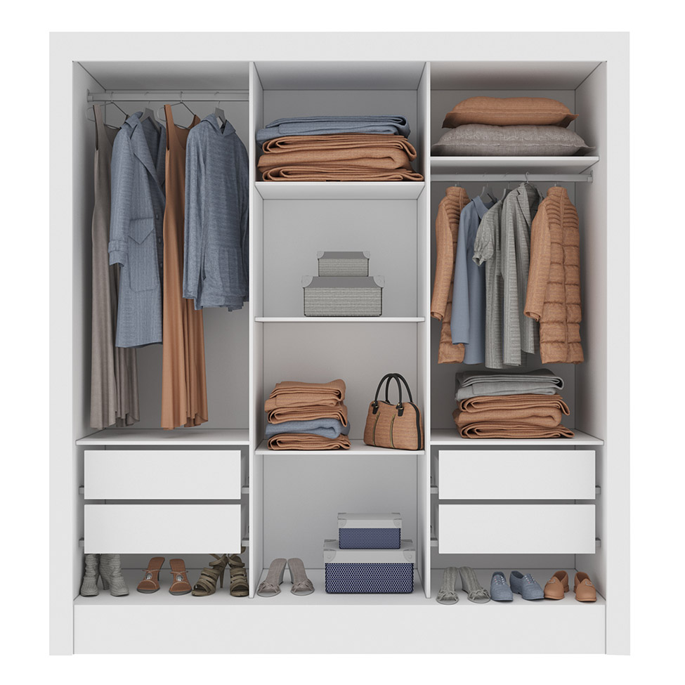 Guarda-Roupa Casal com Espelho Bahia III 3 Portas 4 Gavetas Branco