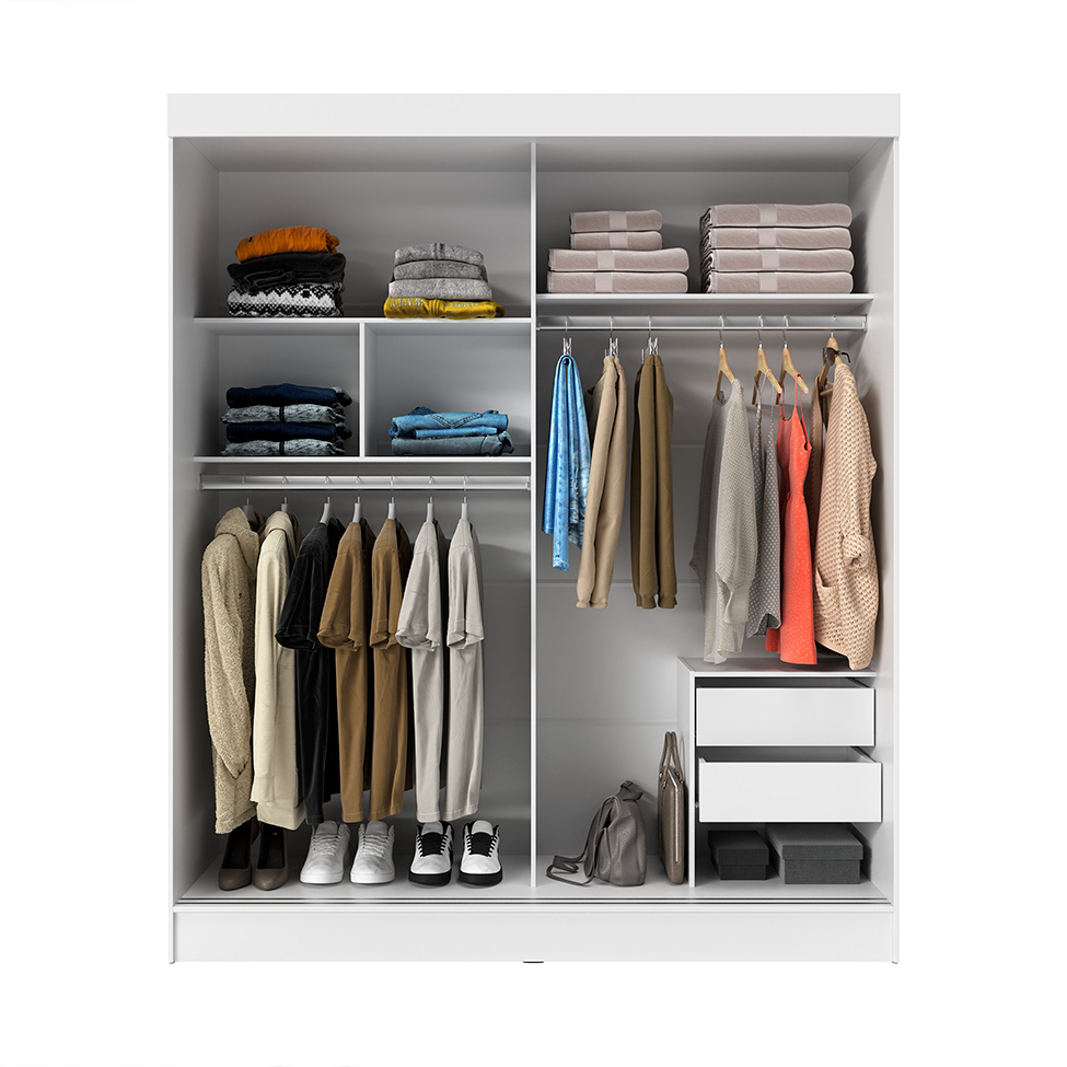 Guarda-Roupa Casal com Espelho Karina 2 Portas 2 Gavetas Branco