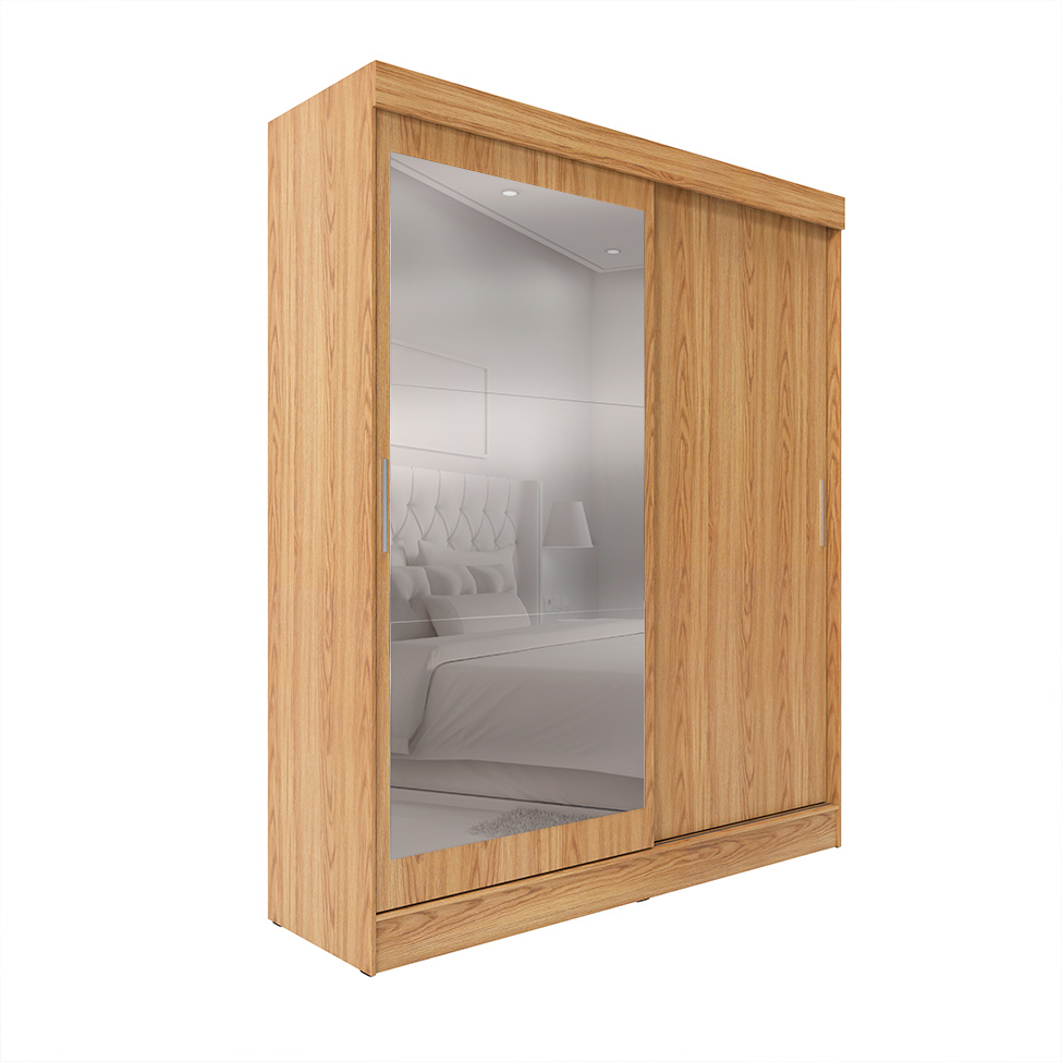 Guarda-Roupa Casal com Espelho Karina 2 Portas 2 Gavetas Carvalho
