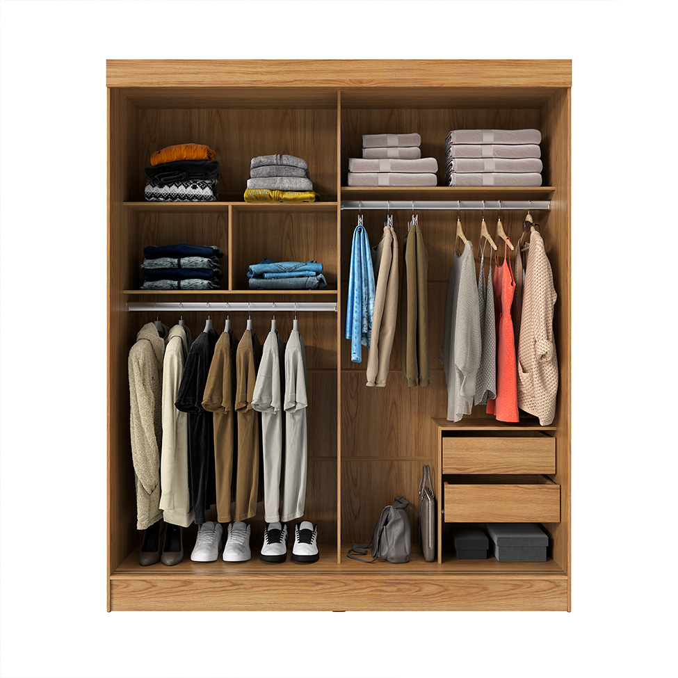 Guarda-Roupa Casal com Espelho Karina 2 Portas 2 Gavetas Carvalho