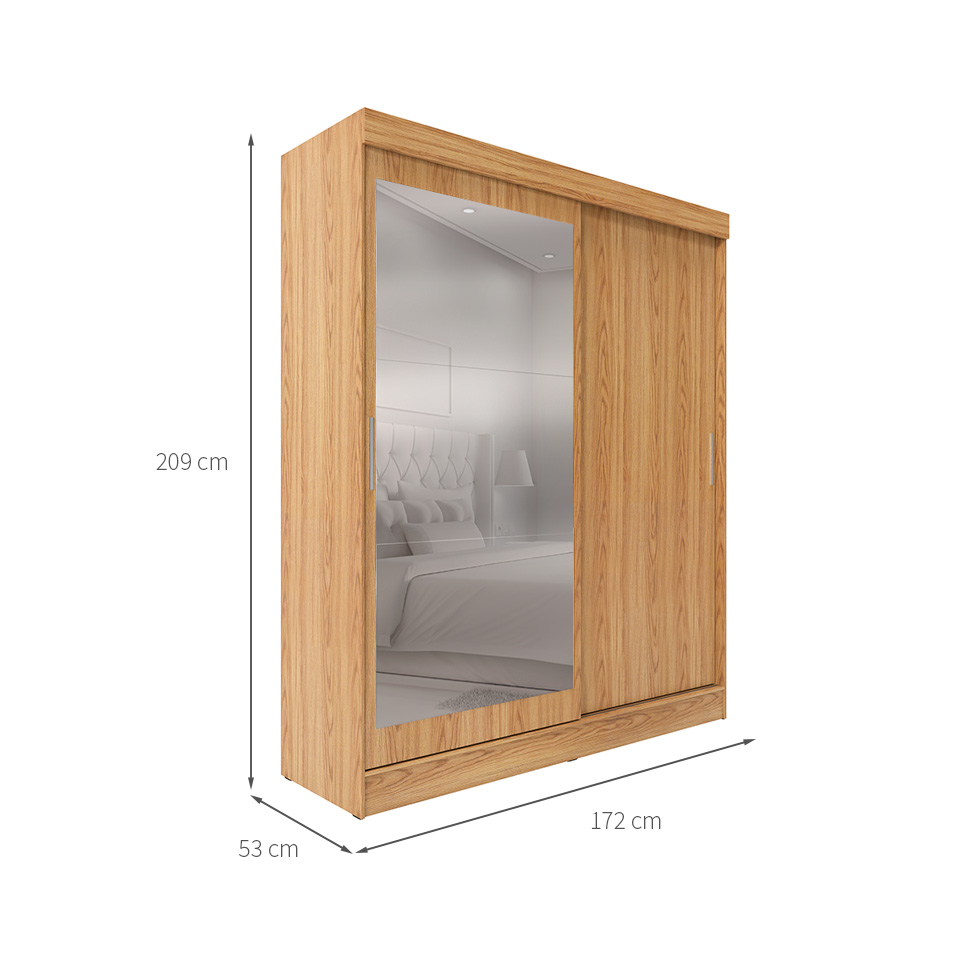 Guarda-Roupa Casal com Espelho Karina 2 Portas 2 Gavetas Carvalho
