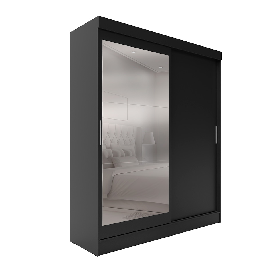 Guarda-Roupa Casal com Espelho Karina 2 Portas 2 Gavetas Preto