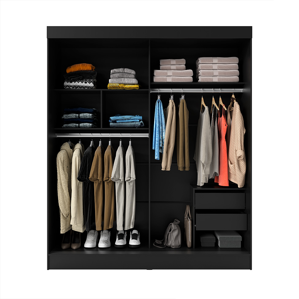 Guarda-Roupa Casal com Espelho Karina 2 Portas 2 Gavetas Preto