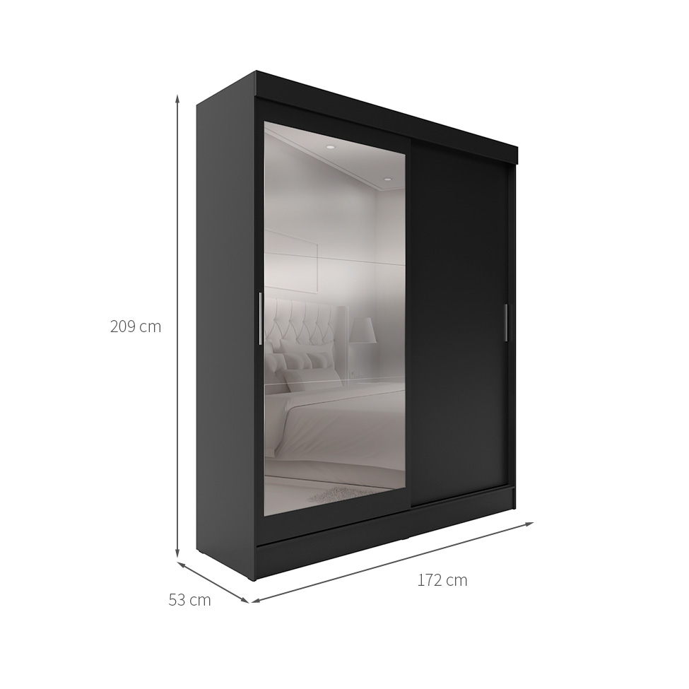 Guarda-Roupa Casal com Espelho Karina 2 Portas 2 Gavetas Preto