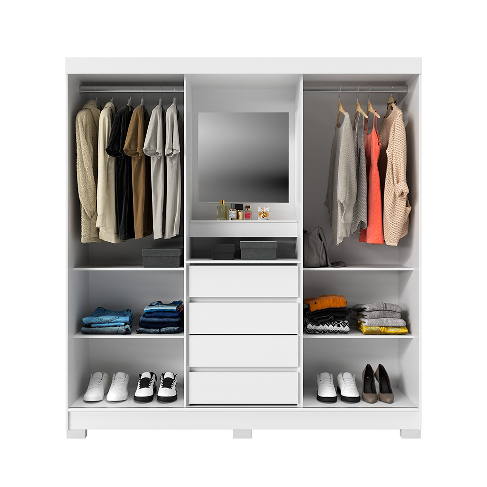Guarda-Roupa Casal com Espelho e Penteadeira Grécia 2 Portas 4 Gavetas Branco