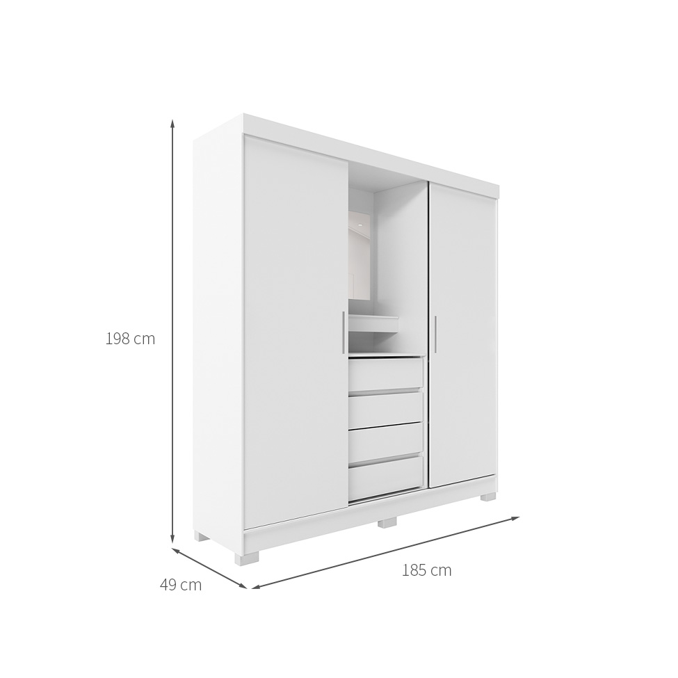 Guarda-Roupa Casal com Espelho e Penteadeira Grécia 2 Portas 4 Gavetas Branco
