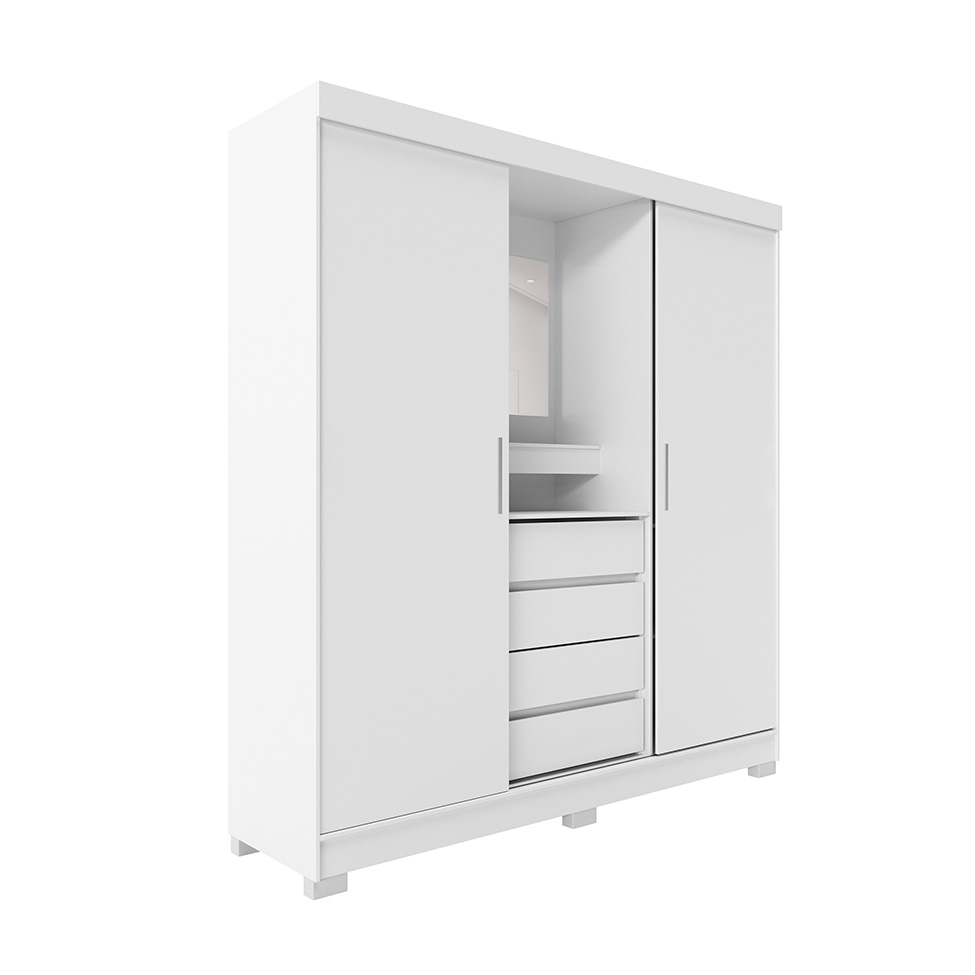 Guarda-Roupa Casal com Espelho e Penteadeira Grécia 2 Portas 4 Gavetas Branco