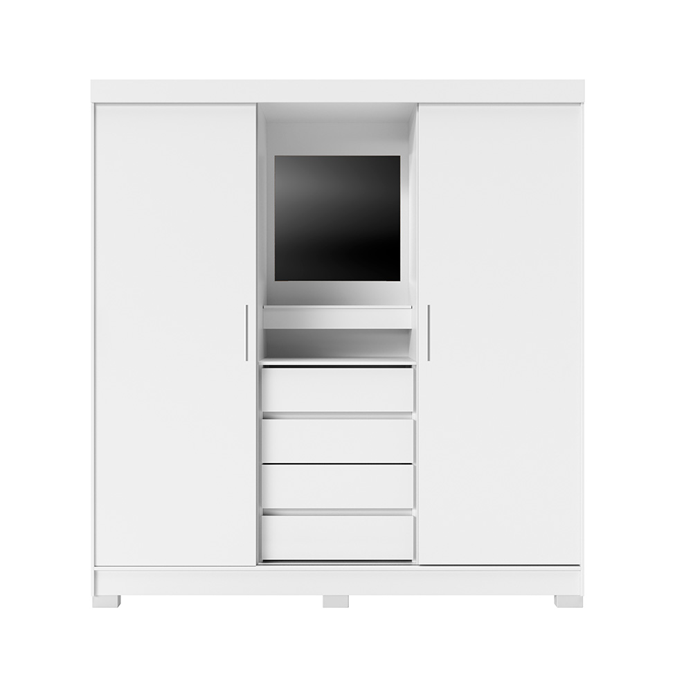 Guarda-Roupa Casal com Espelho e Penteadeira Grécia 2 Portas 4 Gavetas Branco