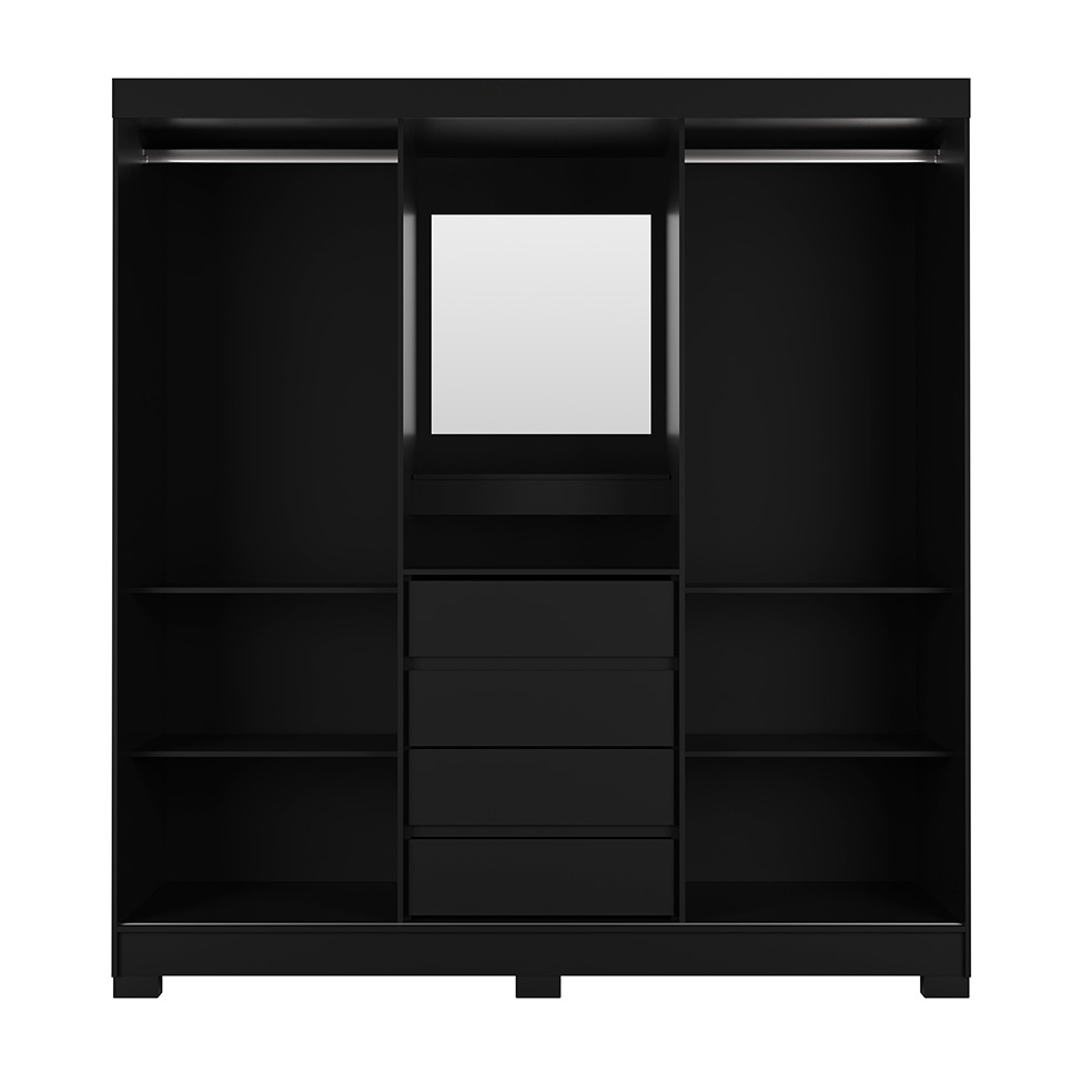 Guarda-Roupa Casal com Espelho e Penteadeira Grécia 2 Portas 4 Gavetas Preto