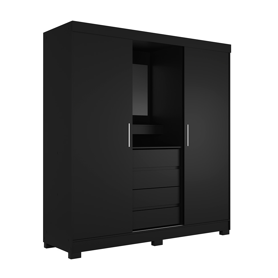 Guarda-Roupa Casal com Espelho e Penteadeira Grécia 2 Portas 4 Gavetas Preto