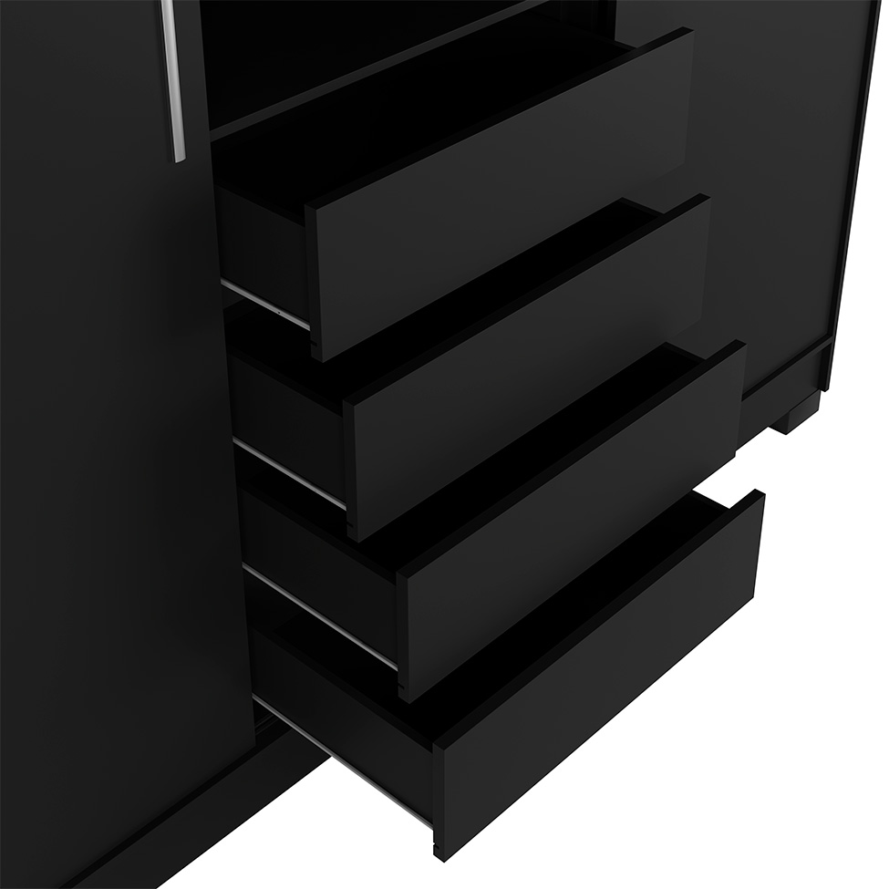 Guarda-Roupa Casal com Espelho e Penteadeira Grécia 2 Portas 4 Gavetas Preto