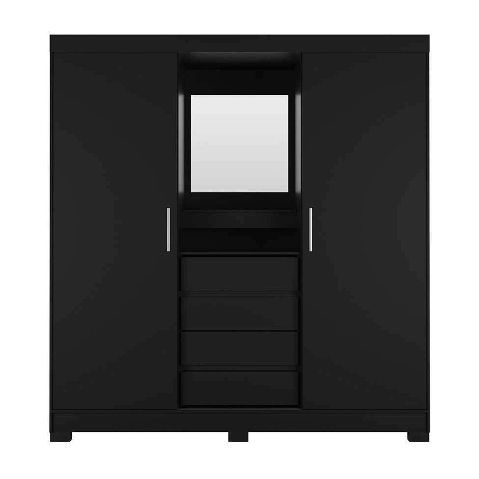 Guarda-Roupa Casal com Espelho e Penteadeira Grécia 2 Portas 4 Gavetas Preto