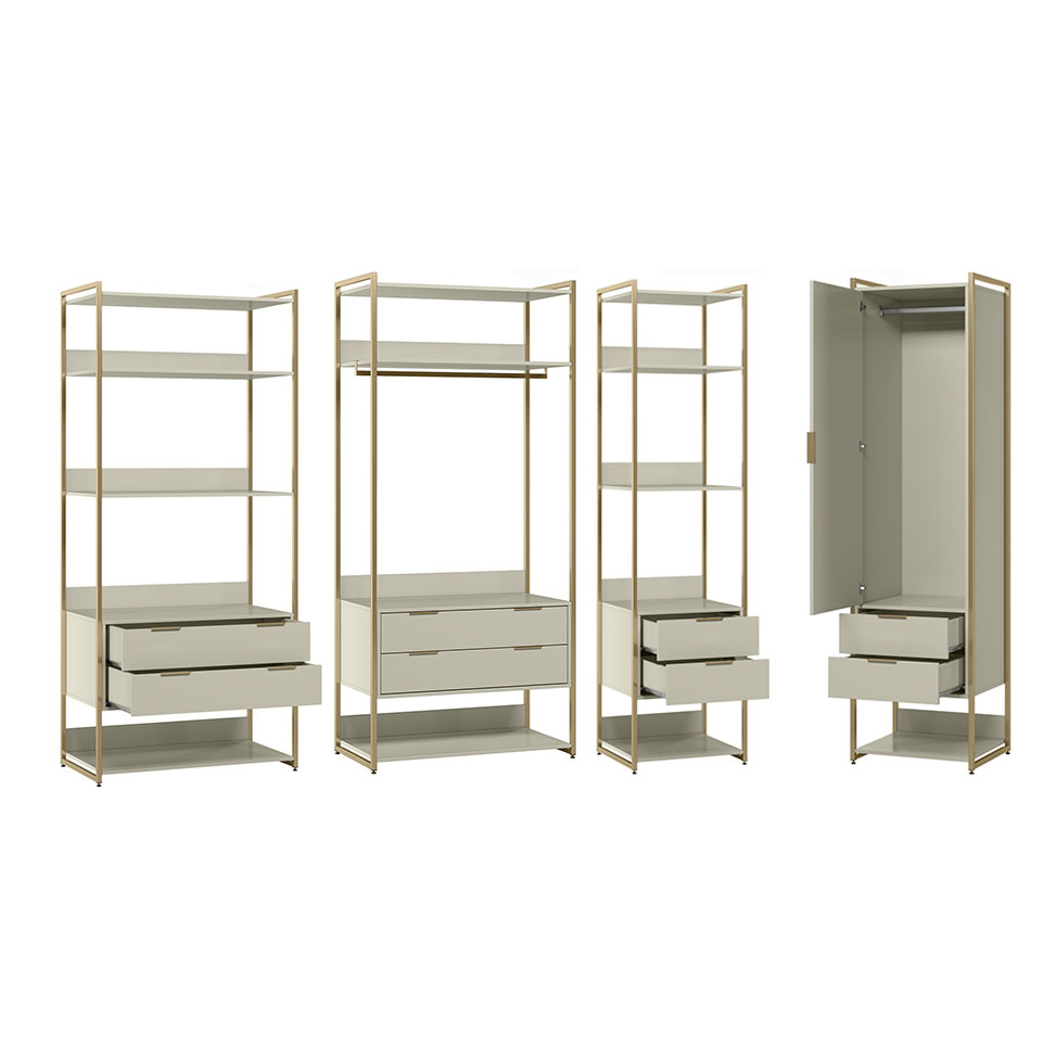 Guarda-Roupa Closet Industrial Mital 1 PT 8 GV Off White e Dourado