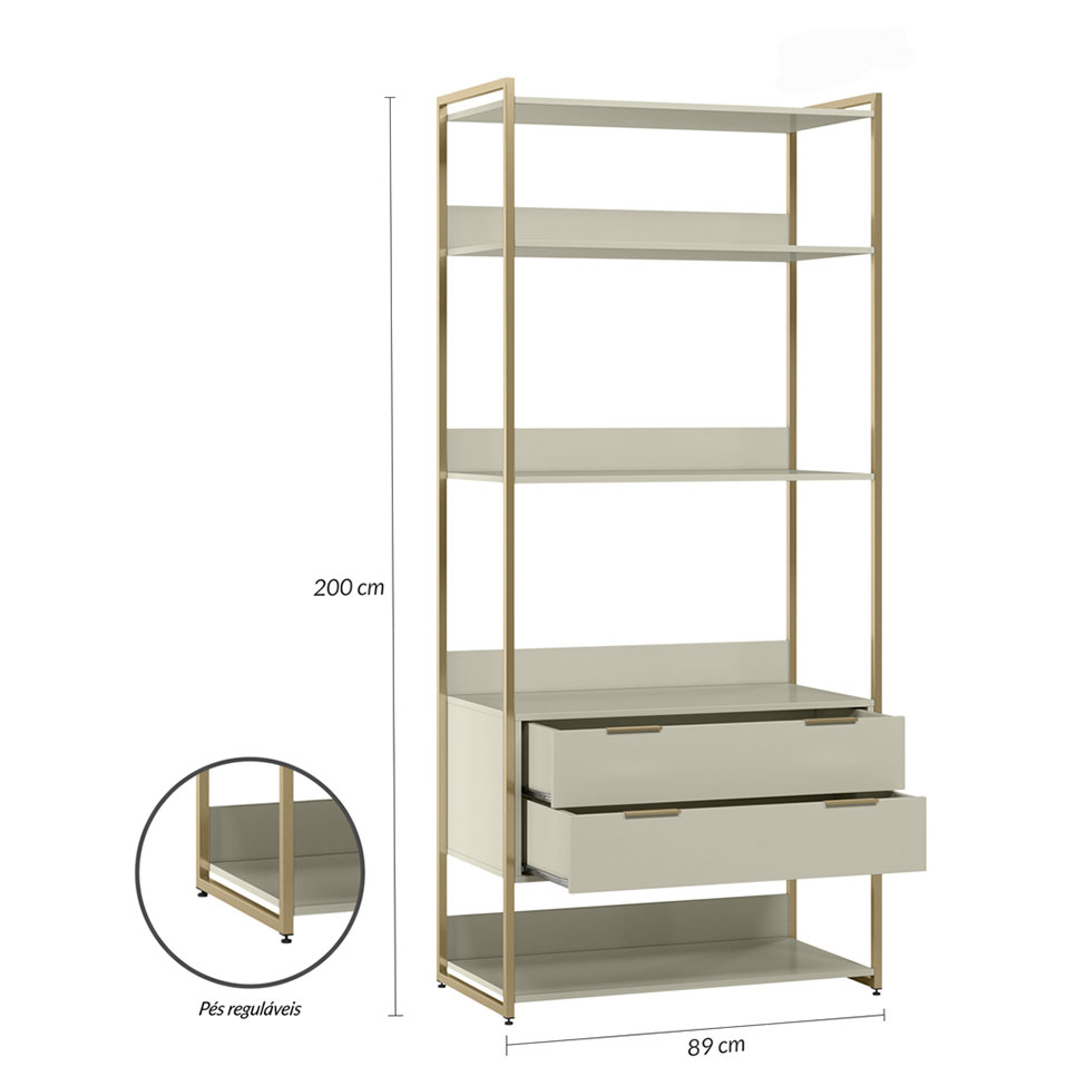 Guarda-Roupa Closet Industrial Mital 1 PT 8 GV Off White e Dourado