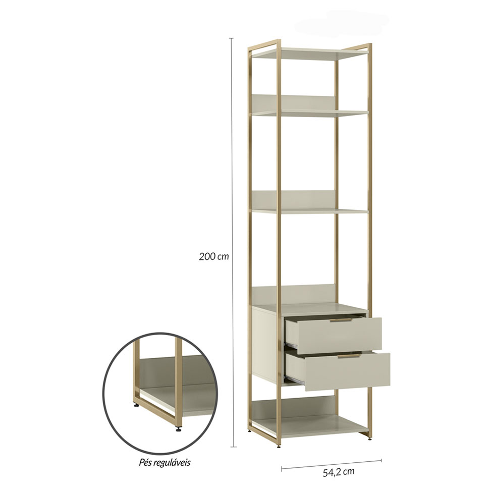 Guarda-Roupa Closet Industrial Mital 1 PT 8 GV Off White e Dourado