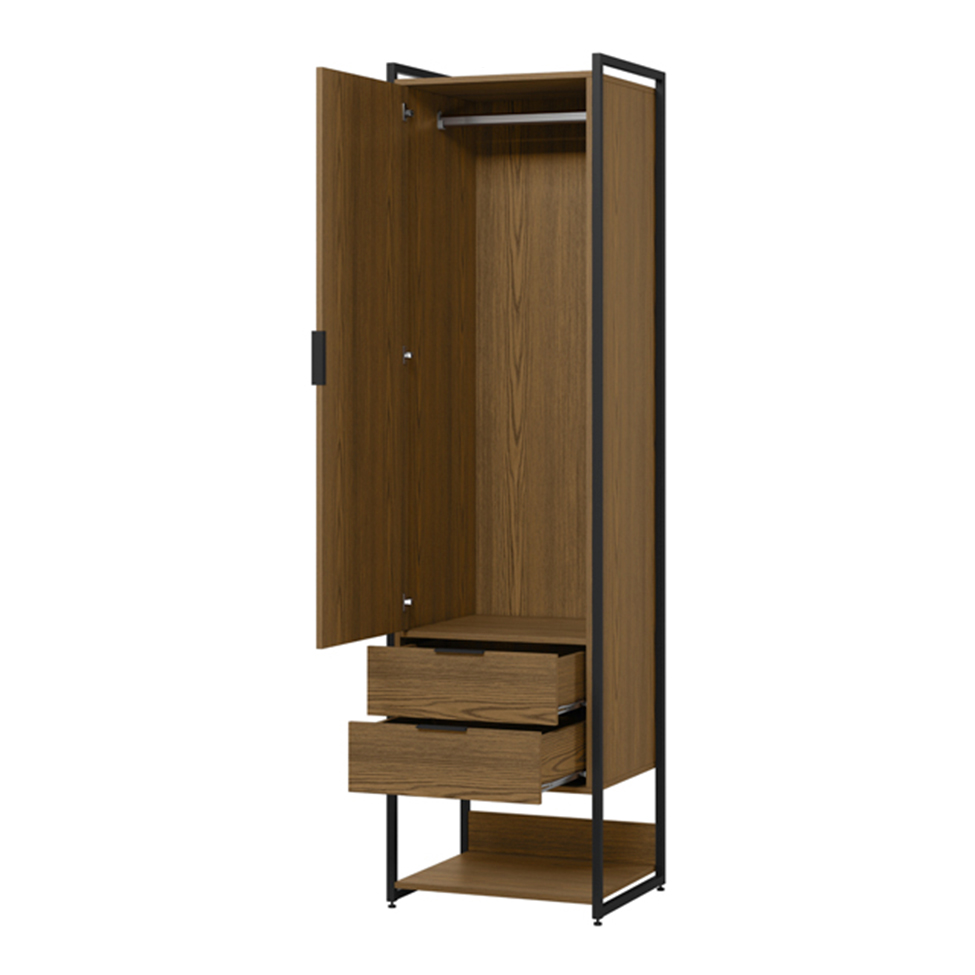 Guarda-Roupa Closet Industrial Mital 1 Porta 2 Gavetas Conhaque e Preto