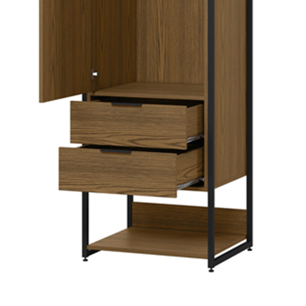 Guarda-Roupa Closet Industrial Mital 1 Porta 2 Gavetas Conhaque e Preto