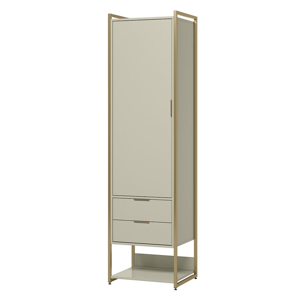 Guarda-Roupa Closet Industrial Mital 1 Porta 2 Gavetas Off White e Dourado