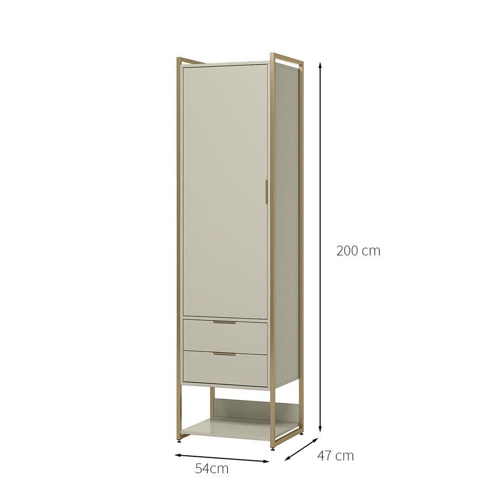 Guarda-Roupa Closet Industrial Mital 1 Porta 2 Gavetas Off White e Dourado