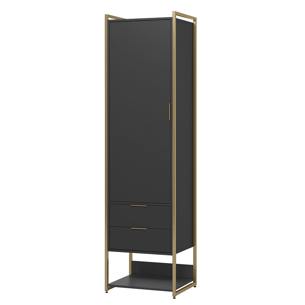 Guarda-Roupa Closet Industrial Mital 1 Porta 2 Gavetas Preto e Dourado