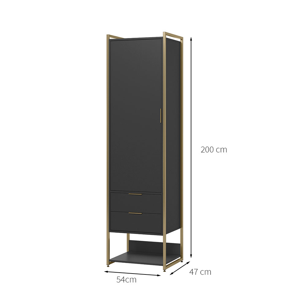 Guarda-Roupa Closet Industrial Mital 1 Porta 2 Gavetas Preto e Dourado