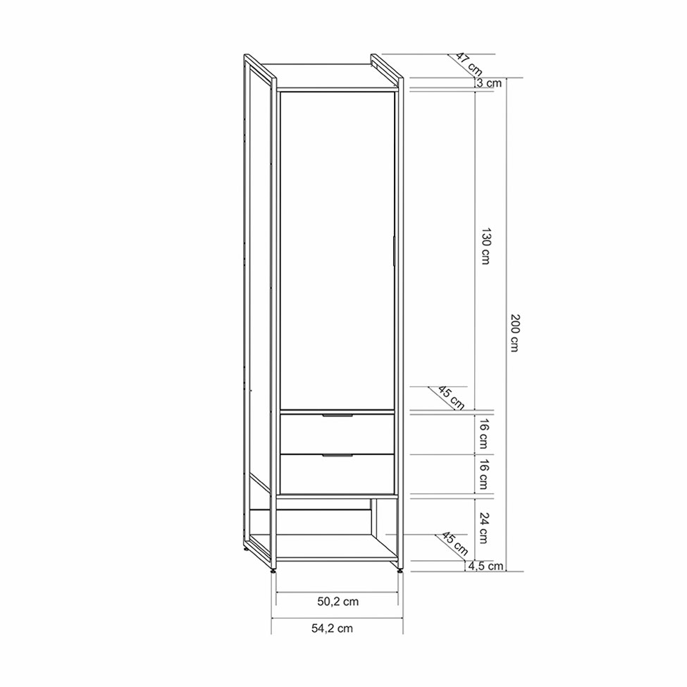 Guarda-Roupa Closet Industrial Mital 1 Porta 2 Gavetas Preto e Dourado