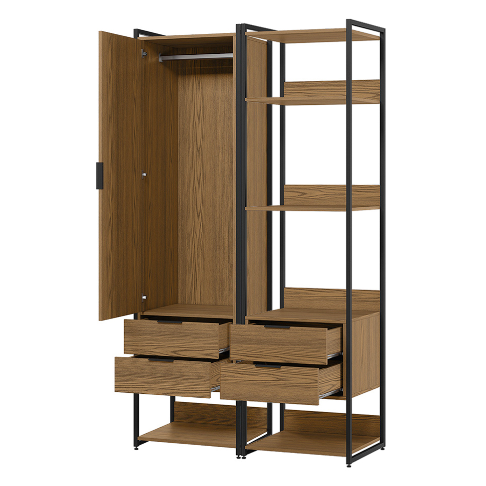 Guarda-Roupa Closet Industrial Mital 1 Porta 4 Gavetas Conhaque e Preto