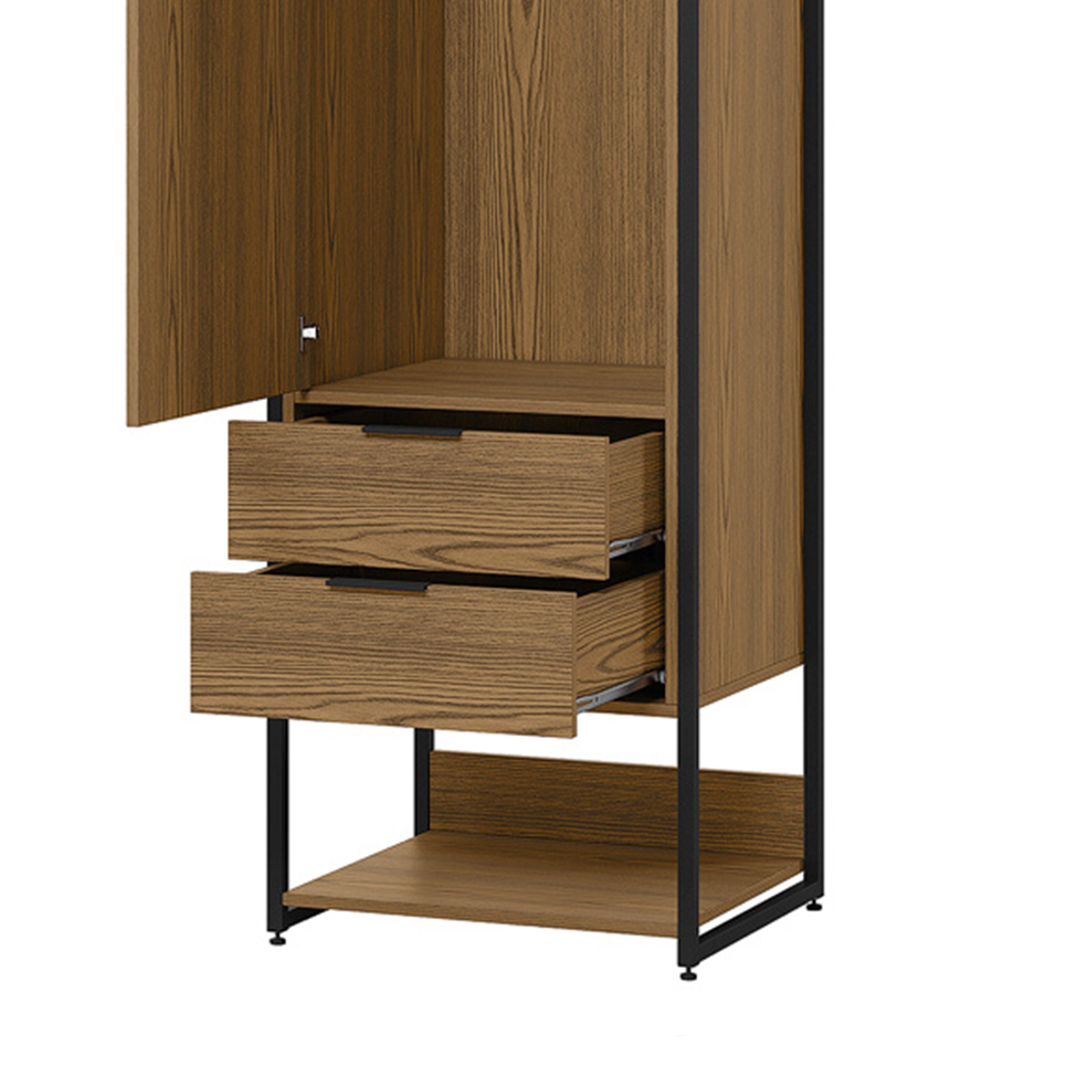 Guarda-Roupa Closet Industrial Mital 1 Porta 4 Gavetas Conhaque e Preto