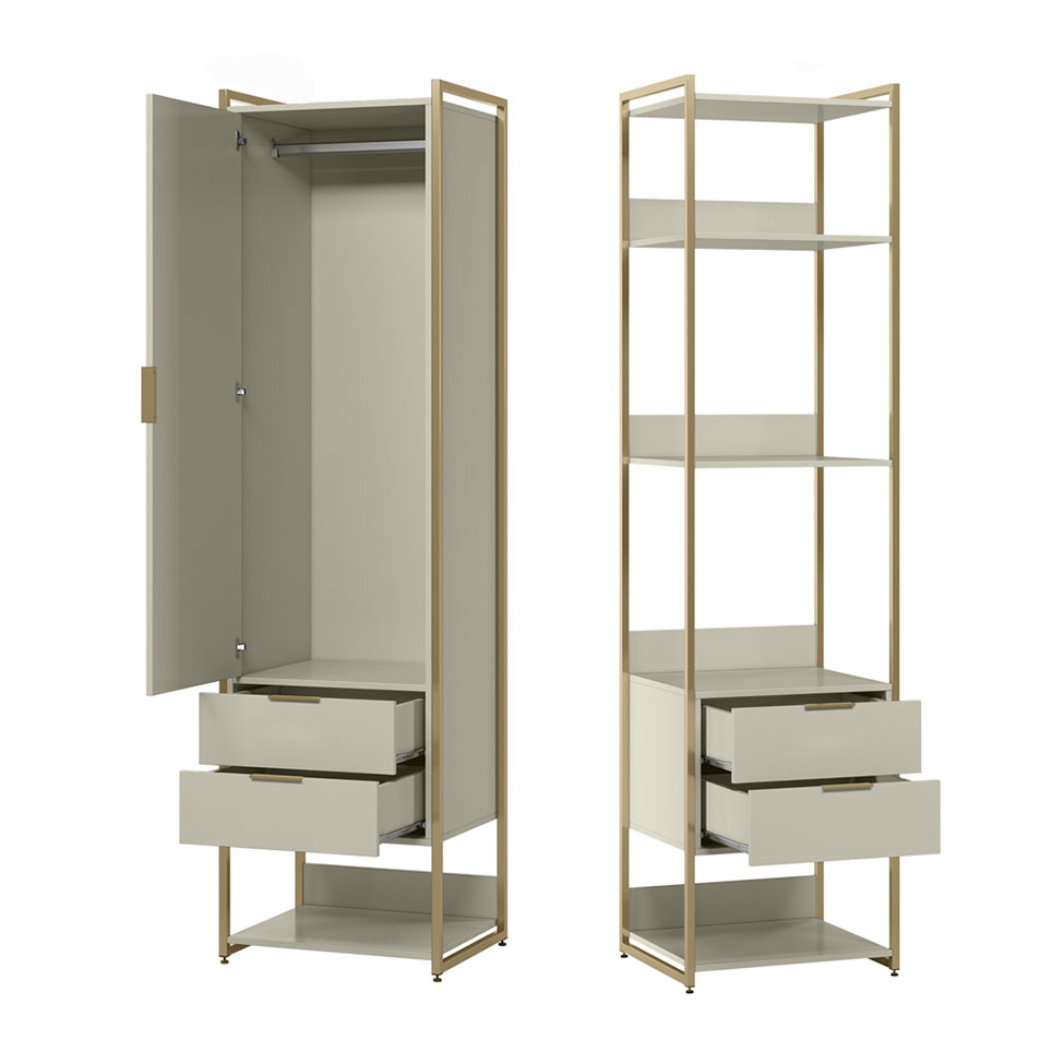 Guarda-Roupa Closet Industrial Mital 1 Porta 4 Gavetas Off White e Dourado