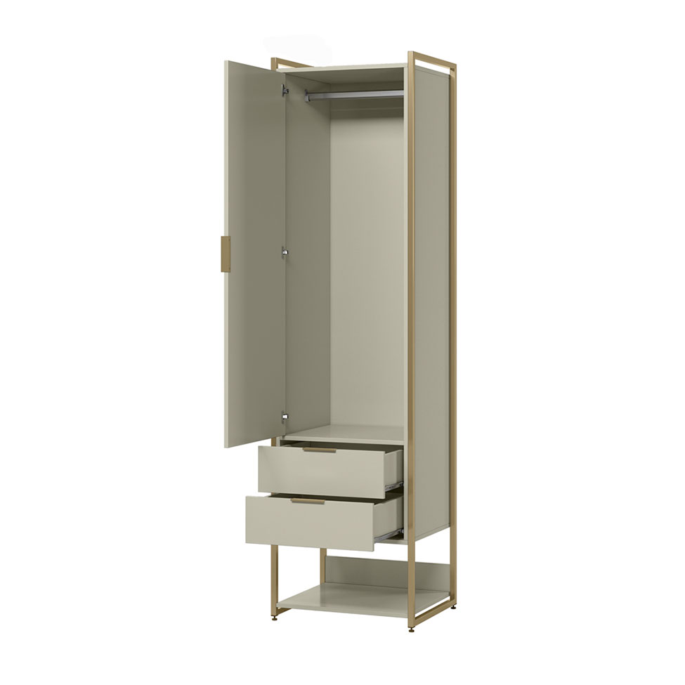 Guarda-Roupa Closet Industrial Mital 1 Porta 4 Gavetas Off White e Dourado