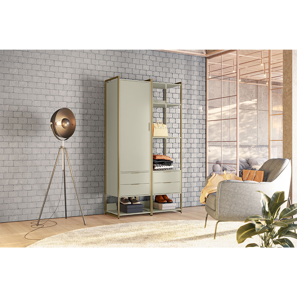 Guarda-Roupa Closet Industrial Mital 1 Porta 4 Gavetas Off White e Dourado
