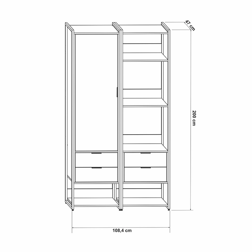 Guarda-Roupa Closet Industrial Mital 1 Porta 4 Gavetas Preto e Dourado
