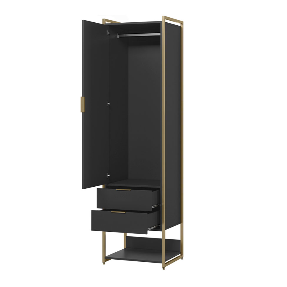Guarda-Roupa Closet Industrial Mital 1 Porta 4 Gavetas Preto e Dourado