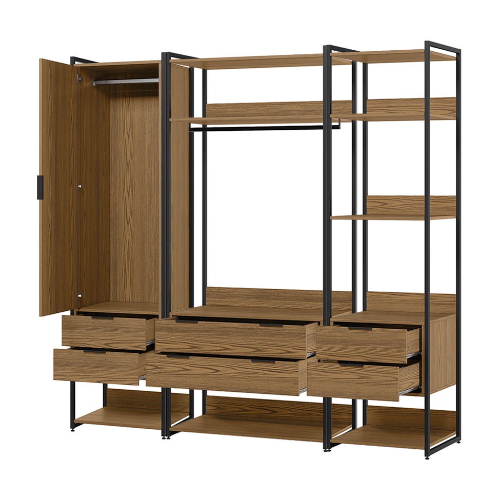 Guarda-Roupa Closet Industrial Mital 1 Porta 6 Gavetas Conhaque e Preto