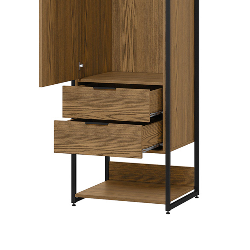 Guarda-Roupa Closet Industrial Mital 1 Porta 6 Gavetas Conhaque e Preto