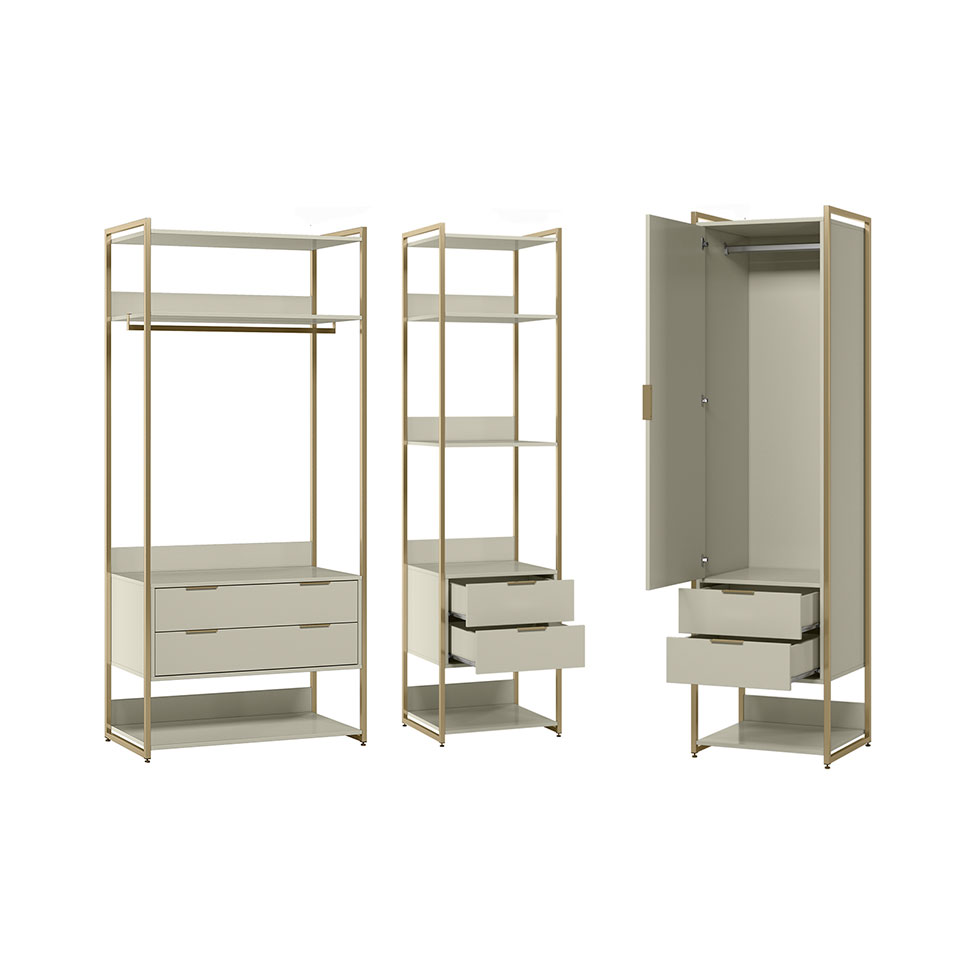 Guarda-Roupa Closet Industrial Mital 1 Porta 6 Gavetas Off White e Dourado