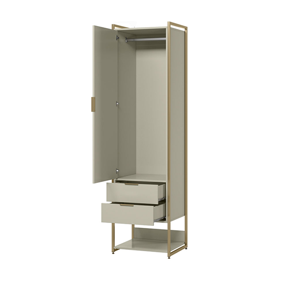 Guarda-Roupa Closet Industrial Mital 1 Porta 6 Gavetas Off White e Dourado