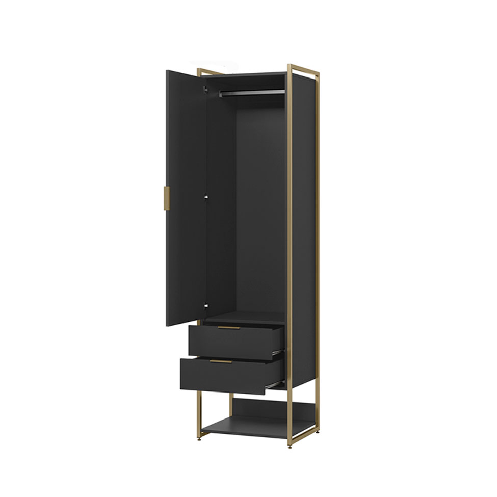Guarda-Roupa Closet Industrial Mital 1 Porta 6 Gavetas Preto e Dourado