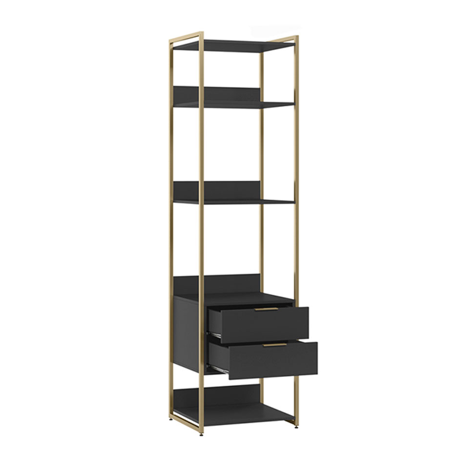 Guarda-Roupa Closet Industrial Mital 1 Porta 6 Gavetas Preto e Dourado