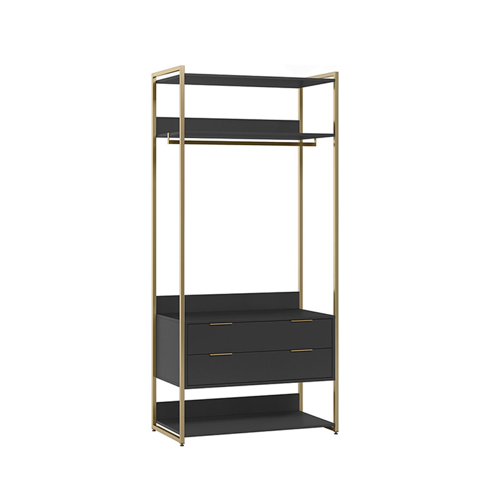 Guarda-Roupa Closet Industrial Mital 1 Porta 6 Gavetas Preto e Dourado